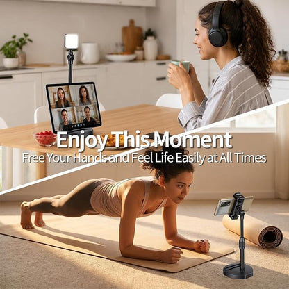 Webcam Stand for Desk with Phone Holder, Table Telescopic Camera Tripod, Webcam Mount Compatible with Logitech Webcam C922 C930e C920S C920 C615 C960 C920x BRIO 4K NexiGo N60, 1/4'' Thread