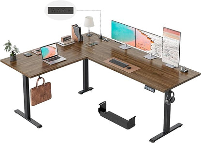 Klicelor L Shaped Standing Desk 63 x 55 Inch,Electric Height Adjustable Corner Desk with Cable Management & Power Outlets, Ergonomic Sit Stand Up Computer Table for Home Office,Dark Walnut
