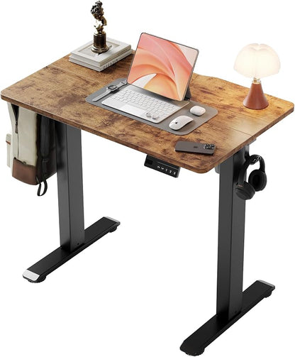 YDN 32" Small Electric Standing Desk Adjustable Height, Sit Stand up Desk with Memory Presets & Cable Management, Home Office Desk for Office & Computer Workstation, Black Frame/Rustic Brown Top
