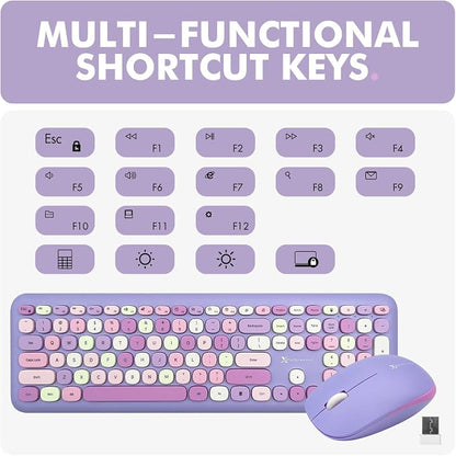 X9 Retro Wireless Keyboard and Mouse Combo - 2.4G Colorful Purple Keyboard and Mouse Wireless - Cute and Aesthetic Typewriter Combo for PC Computer Desktop and Laptop - Full Size