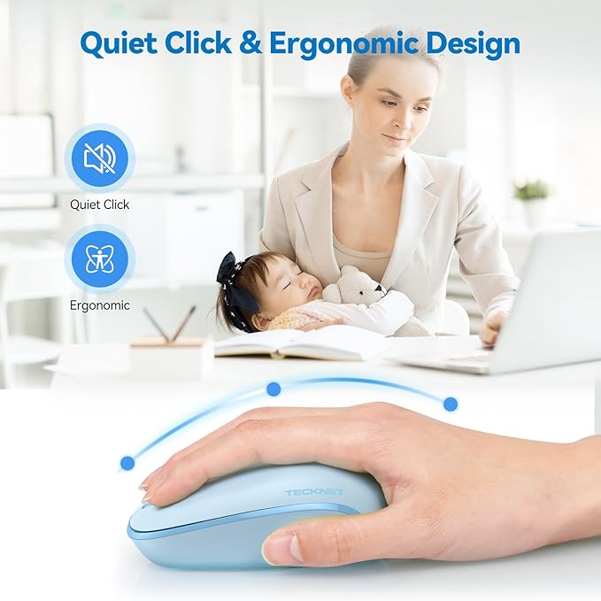 TECKNET Wireless Mouse, 2.4G Quiet Computer Mouse with USB Receiver, 4 Buttons Portable Cordless Mice for Chromebook, Laptop, PC, Mac, 800/1200/1600 DPI - Blue