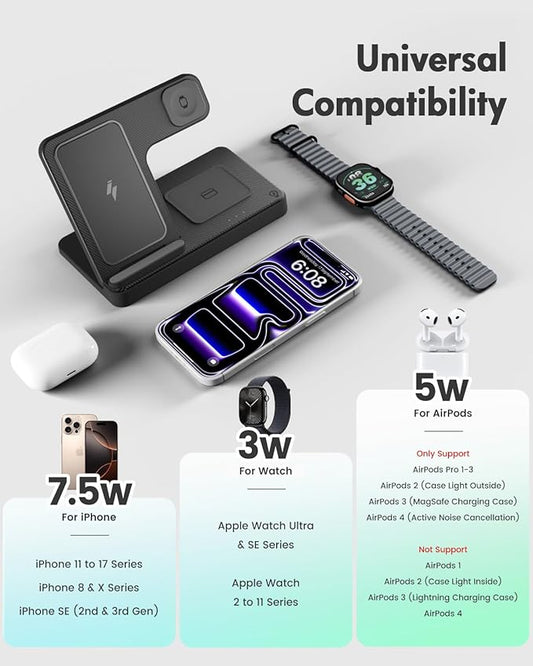 Wireless Charger iPhone Charging Station: 3 in 1 Charger Stand Multiple Devices for Apple - iPhone 17 16e 16 15 14 Pro Max 13 12 11 - Watch 11 10 9 8 7 6 5 4 3 2 SE and Ultra Series - Airpods 4 3 Pro