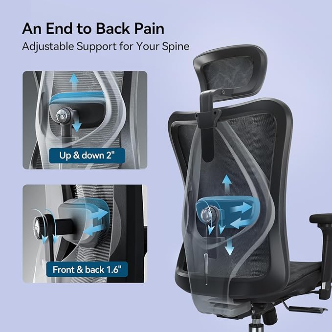 SIHOO M57 Ergonomic Mesh Office Chair, High Back Home Desk Chair with 3D Armrests, Lumbar Support and Adjustable Headrest, Comfortable Computer Chair, Big & Tall Office Chair Hold 330 LBS-Ebony