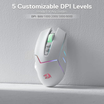 Redragon M690 PRO Wireless Gaming Mouse, 8000 DPI Wired/Wireless Gamer Mouse w/Rapid Fire Key, 8 Macro Buttons, Ergonomic Design for PC/Mac/Laptop, White