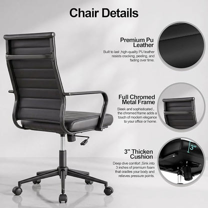 Okeysen Leather Office Desk Chair, Conference Room Chairs Executive Chair Ribbed, Ergonomic Height Adjustable Swivel Rolling Chair for Home Office