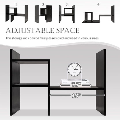 Jerry & Maggie Desktop Organizer Office Storage Rack Adjustable Wood Display Shelf, Birthday Gifts Toy Home Decor Free Style Rotation Display True Natural Stand Shelf (Black)