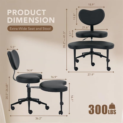 Cross Legged Office Chair, 360° Swivel Yoga Meditation Chair, Ergonomic Height Adjustable ADHD Criss Cross Office Chair with Wheels, Lumbar Support for Home Office, Black
