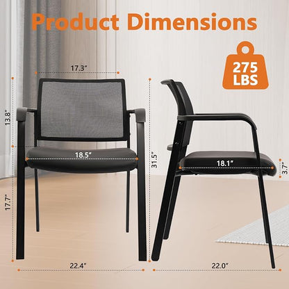 CLATINA Mesh Back Guest Reception Stacking Chair, Waiting Room Stackable Chairs with Upholstered Leather Seat & Ergonomic Lumbar Support for Office Conference School Study Church Lobby, Black, 8 Pack