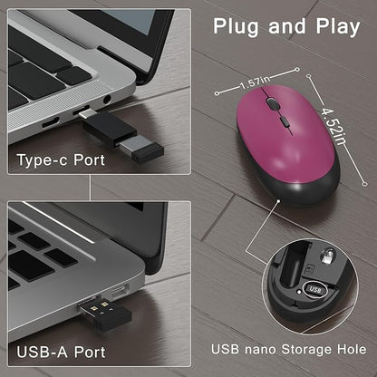 MPTOG Colorful Wireless Computer Keyboard and Mouse Combo with Round Typewriter Keycaps, Retro Design, Power Switch, Ergonomic Design, 2.4GHz Wireless for Windows, Mac, PC（Black-Claret）
