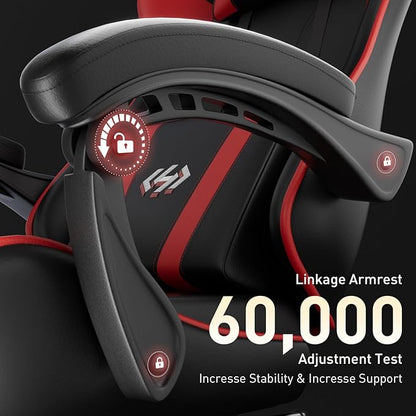 HLDIRECT Gaming Chair, Ergonomic Computer Office Chair with Lumbar Support Footrest Headrest, Adjustable Height & Backrest Angle Video Gamer Chair, PU Leather, 360° Swivel, Adult (Black&Red)