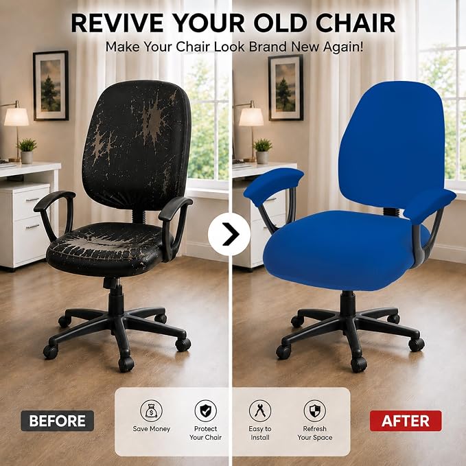 Stretchable Split Office Chair Seat Covers - Universal Stretch Computer Chair Slipcover - Washable Rotating Backrest Coverings & Cushion Protectors & Armrest Covers for Dogs, Cats, Pets