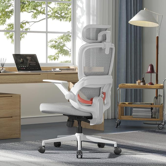 SIHOO B100 SE Office Chair, Desk Chair with Adaptive Lumbar Support & 2D Flip-up Armrests, 135° tilt Soft Memory Foam Erogonomic Chair for Home Office,Hold 300 LBS-White