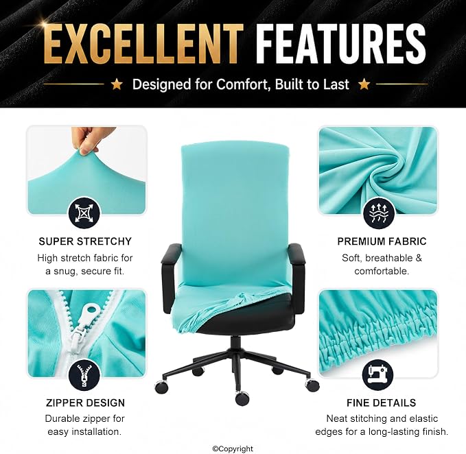 Elastic Computer Chair Cover with Durable Zipper - Protective Removable Washable Universal Office Desk Chair Seat Slip Cover - Stretchy Soft Anti-dust Desk Chair Seat Protector for Dogs, Cats, Pets