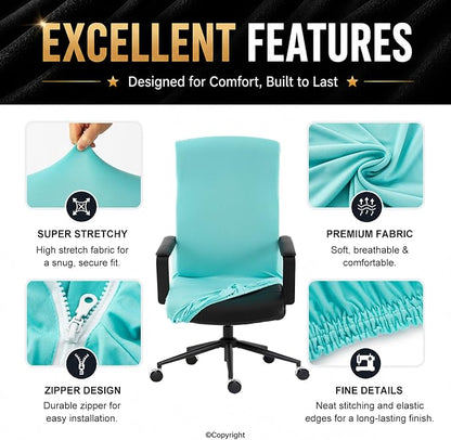 Water Resistant Stretch Computer Office Chair Cover with Durable Zipper - Universal Washable Removable Spandex Rotating Boss Chair Slipcovers - Anti-dust Desk Chair Seat Protector for Dogs, Cats, Pets