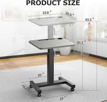 Mobile Standing Desk with Wheels, Elevating Table,Lift desks for Home Office,Rolling Portable Laptop Desk Height Adjustable, Mobile Computer Desk,Small Sit Stand Workstation（Black）