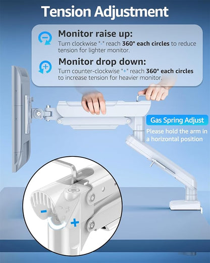 Single Monitor Mount for 32 27 24 22 inch Screen, Monitor Arm Holds 4.4-22 lbs, Monitor Desk Mount, Gaming & Home Office Use, VESA 75x75mm & 100x100mm, Freelift Pro White