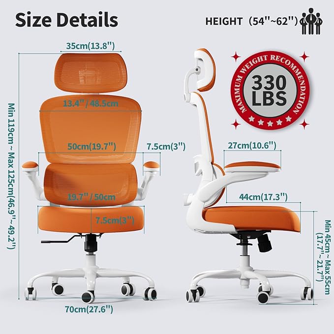 TRALT Office Chair Ergonomic Desk Chair, 330 LBS Home Mesh Office Desk Chairs with Wheels, Comfortable Gaming Chairs (Burnt Orange)