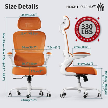 TRALT Office Chair Ergonomic Desk Chair, 330 LBS Home Mesh Office Desk Chairs with Wheels, Comfortable Gaming Chairs (Burnt Orange)