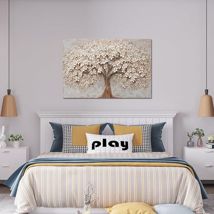 Canvas Wall Art Decor Prints Modern Botanical Wall Art Pictures for Living Room Tree of Life Wall Art Decor White Flower Wall Art Prints Canvas Art Wall Decor Artwork for Walls Bedroom Office Decor 24" X 36"