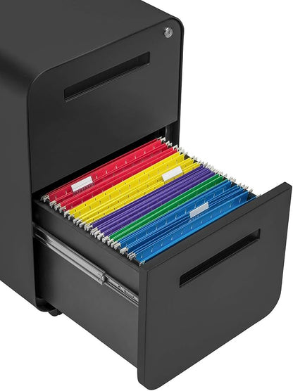 Laura Davidson Furniture Stockpile 2 Drawer Mobile File Cabinet with Lock - Under Desk Metal Filing Cabinet, Legal/Letter File Folders, Wheels and Stationary Feet, Pre-Assembled, Black