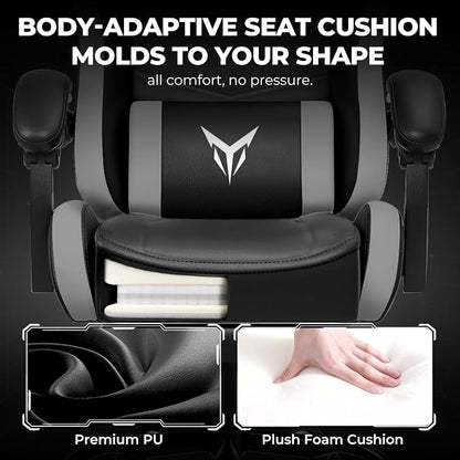 GTPLAYER Gaming Chair High Back Computer Chairs with Foot Rest for Adults, Ergonomic Height Adjustable Recliner Chair 300lbs with Linkage Armrest and Lumbar Support for Home Office, Grey