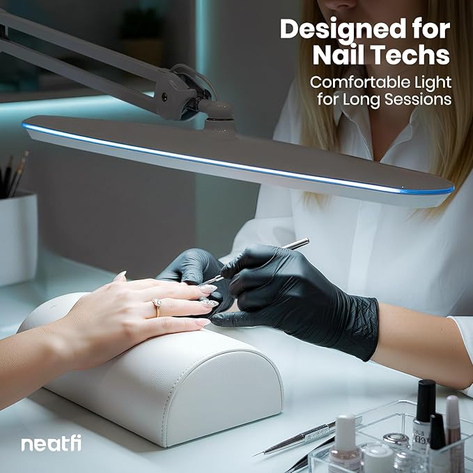 Neatfi XL 2,200 Lumens 24W LED Desk Lamp – 23” Wide Shade | Dimmable Eye-Caring Task Light | Adjustable Arm | Home Office, Study, Crafts & Nail Tech (White, Non-CCT with Clamp)