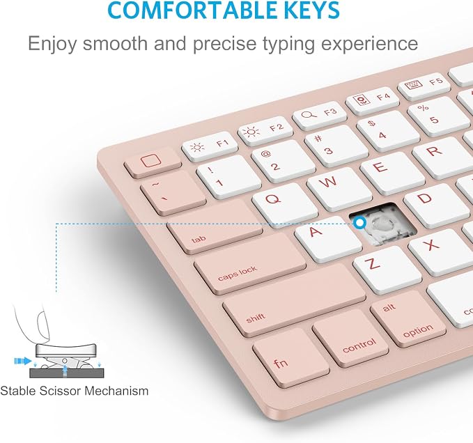 OMOTON Ultra-Slim Bluetooth Keyboard for iPad 11th/10th/9th/8th/7th, iPad Pro/Air/Mini and iPhone Series, Wireless iOS Keyboard with 12 Multimedia Keys for Office, Travel, School, Pink & Pearl White