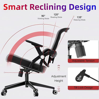 Ergonomic Office Chair - 350LB Comfy Desk Chairs with Adjustable Lumbar Back and Support, Mesh Computer Chairs with Wheels and Arms for Home Office, Study
