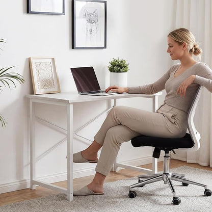Sweetcrispy Small Computer Office Desk 32 Inch Student Study Writing Work with Metal Frame Wood Tabletop Modern Simple Home Bedroom PC Table - White, 2 Pack