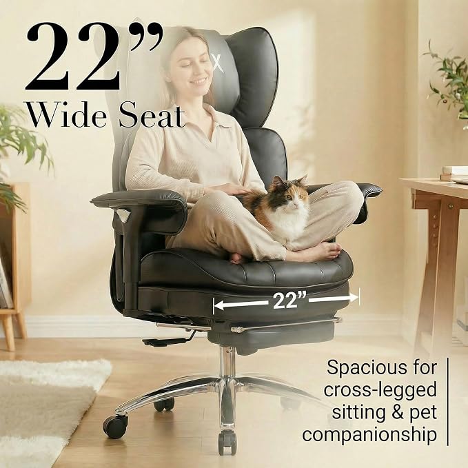 Efomao Big & Tall Desk Chair, Wide Executive Office Chair with Footrest Black
