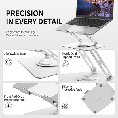 ALASHI Laptop Stand for Desk with 360° Rotating Base, Multi-Angle Adjustable Laptop Stands, Foldable Laptop Riser Compatible with 10 to 17 Inches PC Computer, White