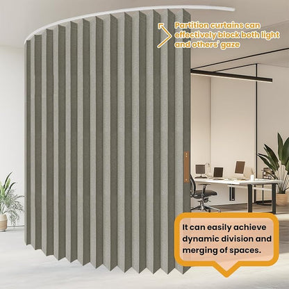 JILRON Folding Accordion Partition Divider with Ceiling Track - Hanging Room Curtain, Quick Setup(Grey 180" W x 84" L-Pack of 1)