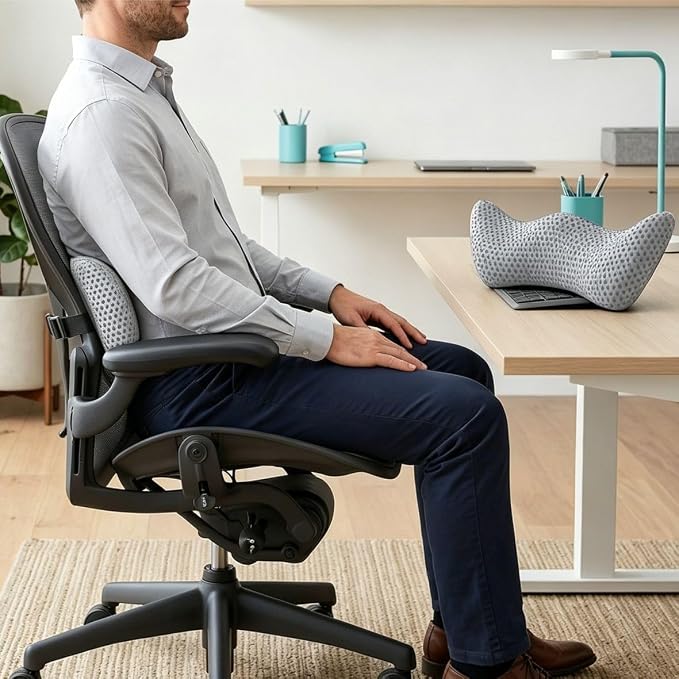 Lumbar Support Pillow for Office Chair, Ergonomic Memory Foam Back Cushion for Lower Back Support, Breathable Mesh Lumbar Cushion for Car Seat, Desk Chair & Long Sitting Relief