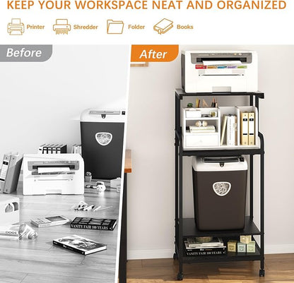 Arbuxzuy 4 Tier Stand with Storage Shelf, Tall Mobile Printer Table for Home Office, Adjustable Stands for Heat Press Scanner Fax (Black)