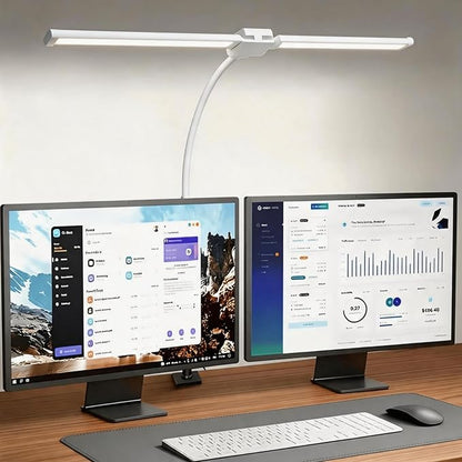 LED Desk Lamp for Home Office, Eye-Care Architect Light with Clamp, Double Head Computer Monitor Table Light with 3 Color Modes 10 Brightness, Adjustable for Reading, Study, Drafting, Workbench, White