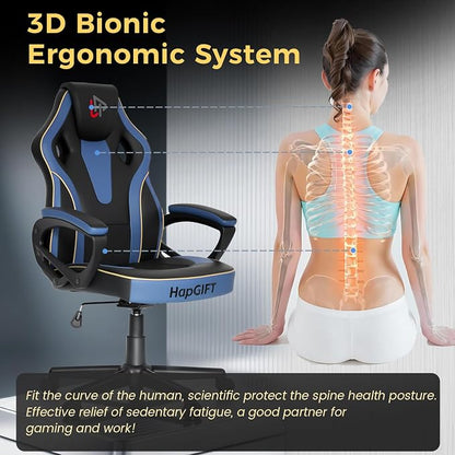 HapGIFT Gaming Chair for Adults, PU Leather Computer Gaming Chair with Link Armrest, Racing Style Gamer Chair, Height Adujustable Ergonomic Swivel PC Office Chair for Home, 300lbs (BLACK BLUE)