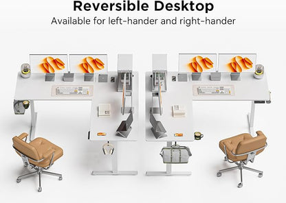 WALKINGDESK 75x61 Inches Reversible L Shaped Standing Desk Height Adjustable with Cup Holder, Electric Corner Computer Workstation for Home Office, Sit Stand up Gaming Desk with Cable Management White