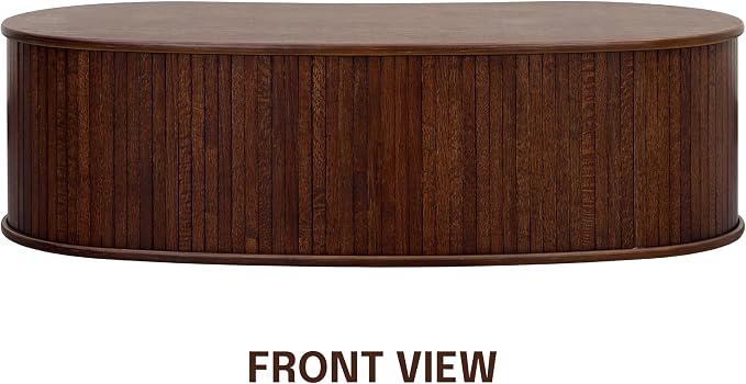 NTC Stream Coffee Table, Modern Oval Wooden Center Table with Vertical Groove Design, Stylish Living Room Decor, Contemporary Minimalist Style for Home and Office, Easy Assembly - Dark Walnut