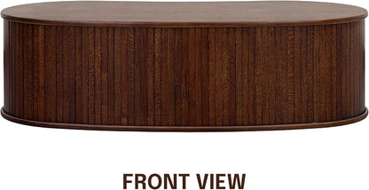 NTC Stream Coffee Table, Modern Oval Wooden Center Table with Vertical Groove Design, Stylish Living Room Decor, Contemporary Minimalist Style for Home and Office, Easy Assembly - Dark Walnut