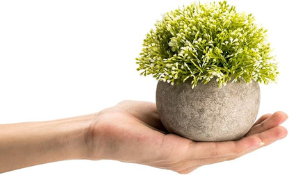 Velener White Mini Artificial Plant Topiary Ball Pot Set- Magnolia Flowers Cottagecore Decor Indoor Plant Shelf Home Office Small Desk Decorations Green Room Accessories Bathroom Kitchen Counter Aloe