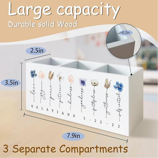 Christian Pen Holder for Office Desk, Religious Christian Gifts for Women, Floral Boho Christian Bible Verses Wooden Pen Pencil Holder Organizer for Home Office Desk Accessories