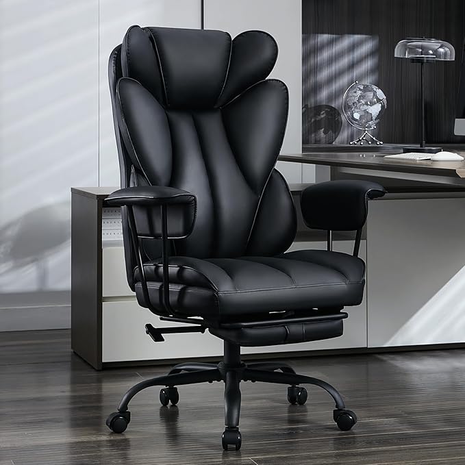 amseatec Big and Tall Office Desk Chair - Wide Ergonomic Executive with Footrest, High Back Lumbar Support Reclining Gaming Computer Chair for Heavy People (Black)