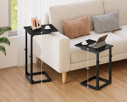 Vagusicc C-Shaped End Table for Couch, 33" Tall C Table Adjustable Height Side Table, Couch Side Tables with Metal Frame Slide Under Sofa, Sofa Table TV Tray for Living Room, Bedroom, Bedside, Black