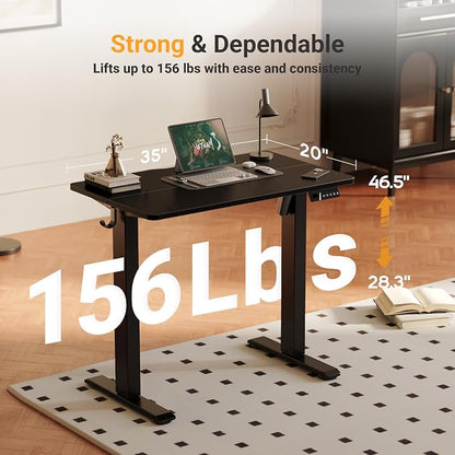 YDN 35" Small Electric Standing Desk Adjustable Height, Sit Stand up Desk with Memory Presets & Cable Management, Home Office Desk for Office & Computer Workstation, Black Frame/Black Top