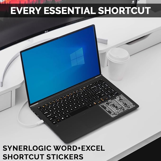 Synerlogic (5pcs) Word/Excel Windows Shortcut Sticker | Reference Guide Keyboard Shortcuts | Work from Home Essentials | Excel Shortcuts Cheat Sheet Laminated Vinyl (Clear/White/Small/5)