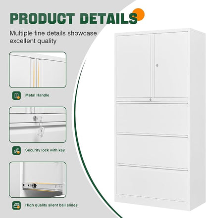 Letaya 3 Drawer Metal Storage Cabinets for Home Office,File Cabinet with Lock and 2 Adjust Shelves-Hang Filing Legal/Letter/A4/F4 Size（White）