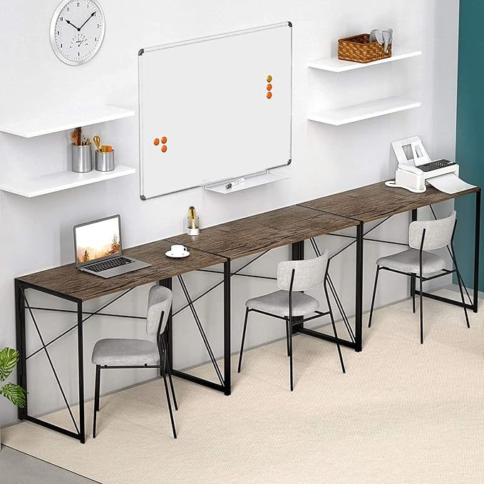 Garden Elements Modern Small Folding Computer Desk, Portable, Space-Saving Home Office Desk with Sturdy Metal Frame, Brown, 39"