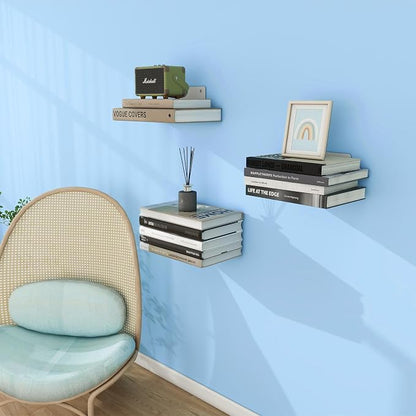 FENTEC Floating Book Shelves for Wall, Wall Mounted Floating Bookshelf, Heavy-Duty Hanging Bookshelves, Hidden Book Shelf Metal Wall Book Holder for Bedroom Living Room Home Office, 6-Pack Gray