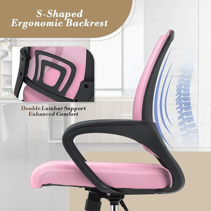 Office Chair Ergonomic - Mesh Desk Chair with Lumbar Support & Wide Seat (300Lbs Capacity) Adjustable Height, Swivel Wheels - for Home Office, Gaming, Bedroom