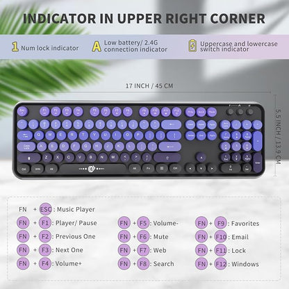 Wireless Keyboard and Mouse Combo | Cute Colorful Keyboard and Mouse with 2.4GHz Cordless Retro Typewriter Keyboard | Auto-Sleep | USB Receiver for Windows PC/Laptop - Black Purple Gradient